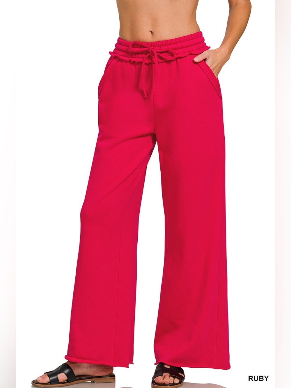Zenana Ruby Fleece Exposed Seam Wide Leg Sweatpants